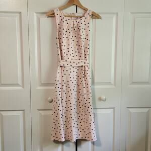 Elle Women's Pink & Multi-colored Polka-dot Sleeveless Belted Midi Dress Size 10